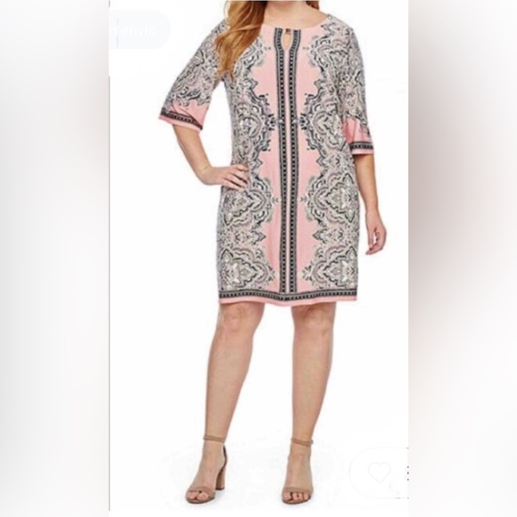 Sandra Darren Pink and Black Patterned Dress - Picture 1 of 10
